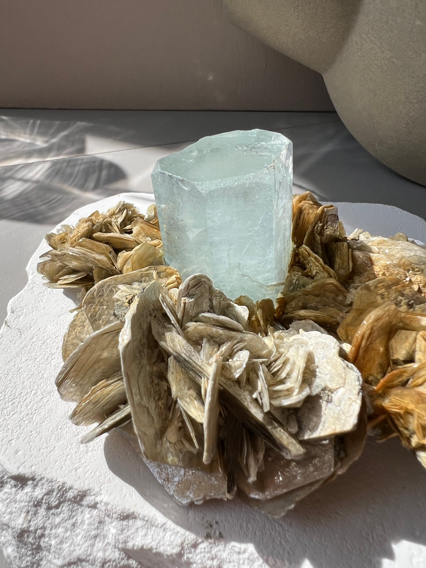 Aquamarine on Muscovite