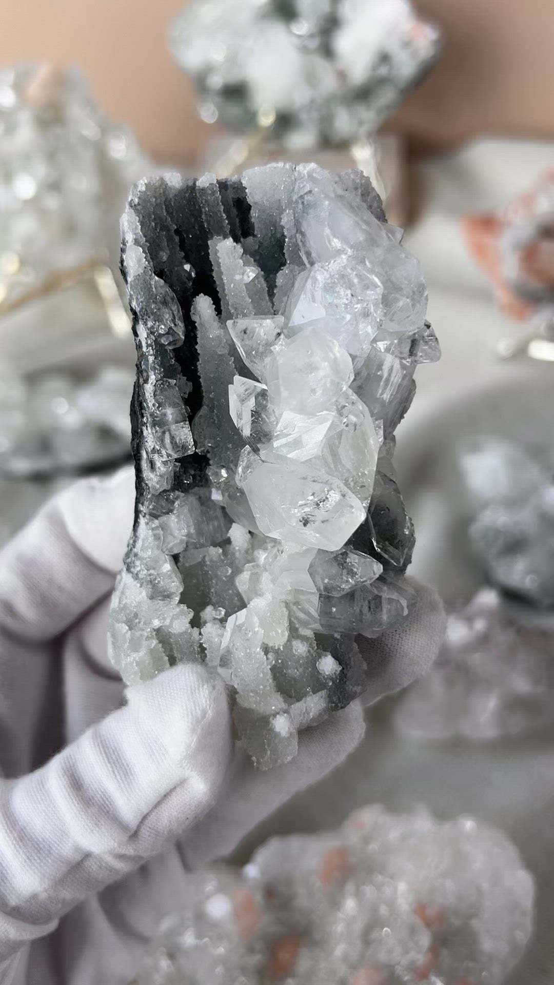 [Quasar] Apophyllite with Grey Stalactites on Stand