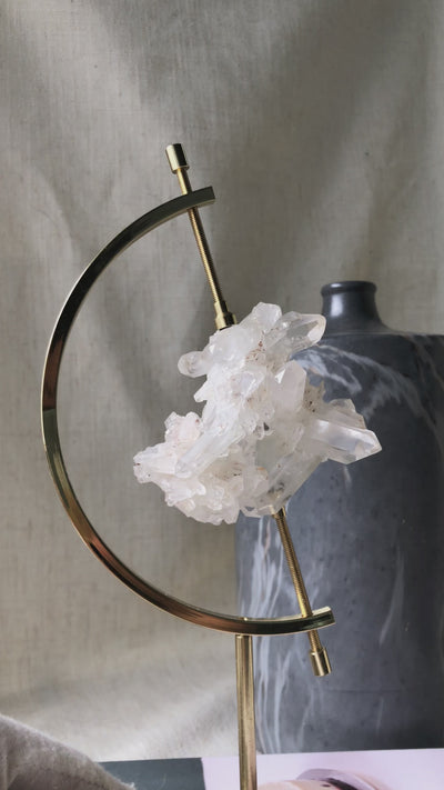 Clear Quartz Cluster with Green Chlorite on Stand