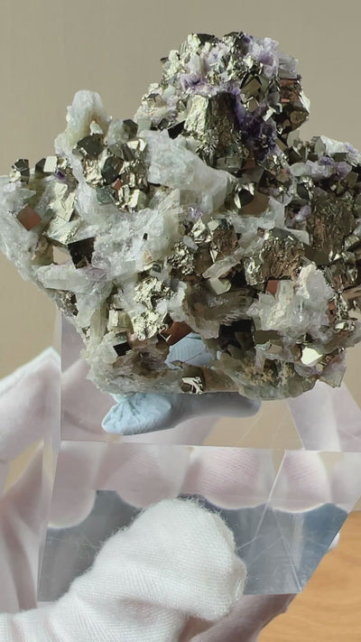 Green Quartz Purple Fluorite on Pyrite (Collector's Piece)