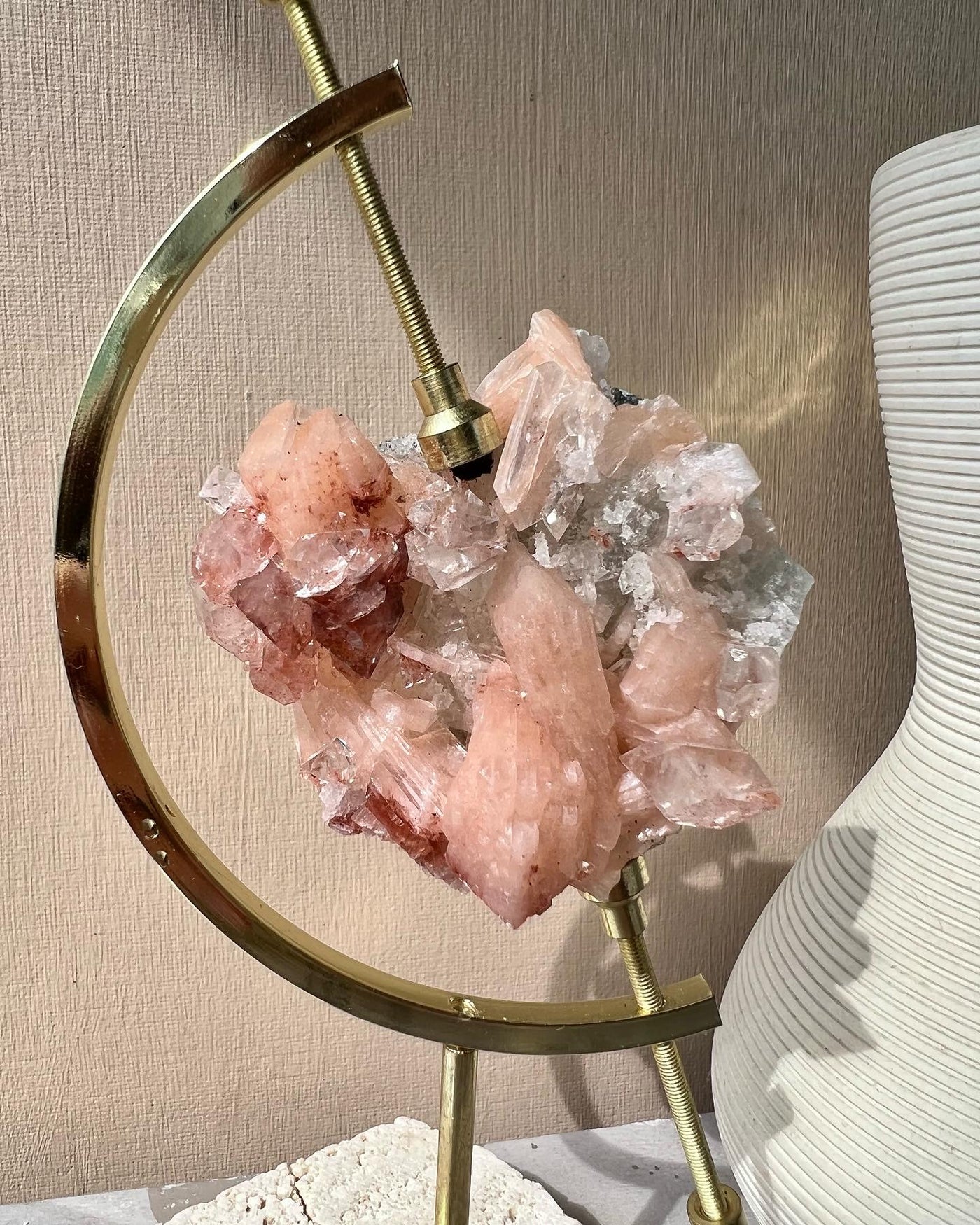 Apophyllite Stilbite on Arc Stand