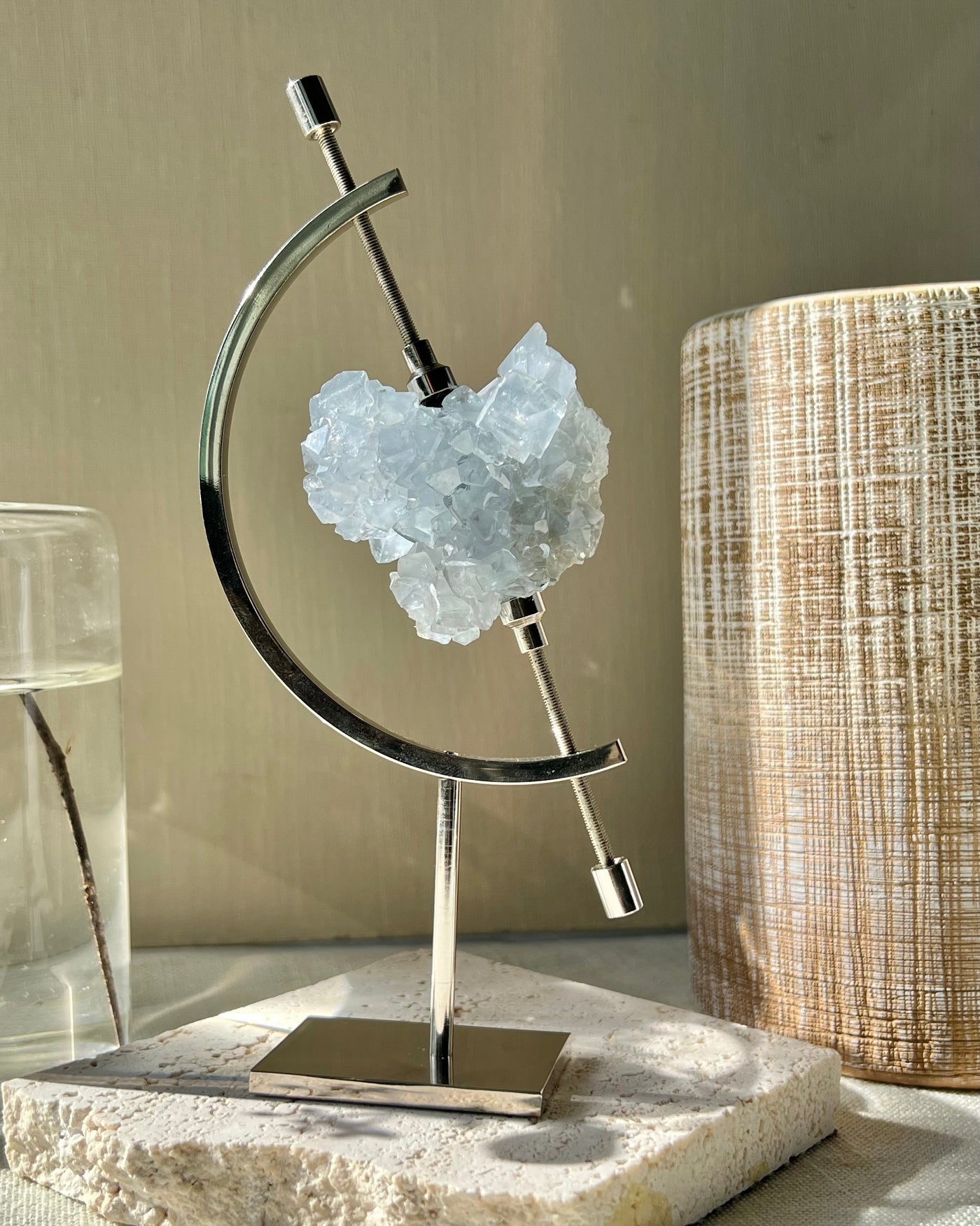 Celestite on Silver Arc Stand