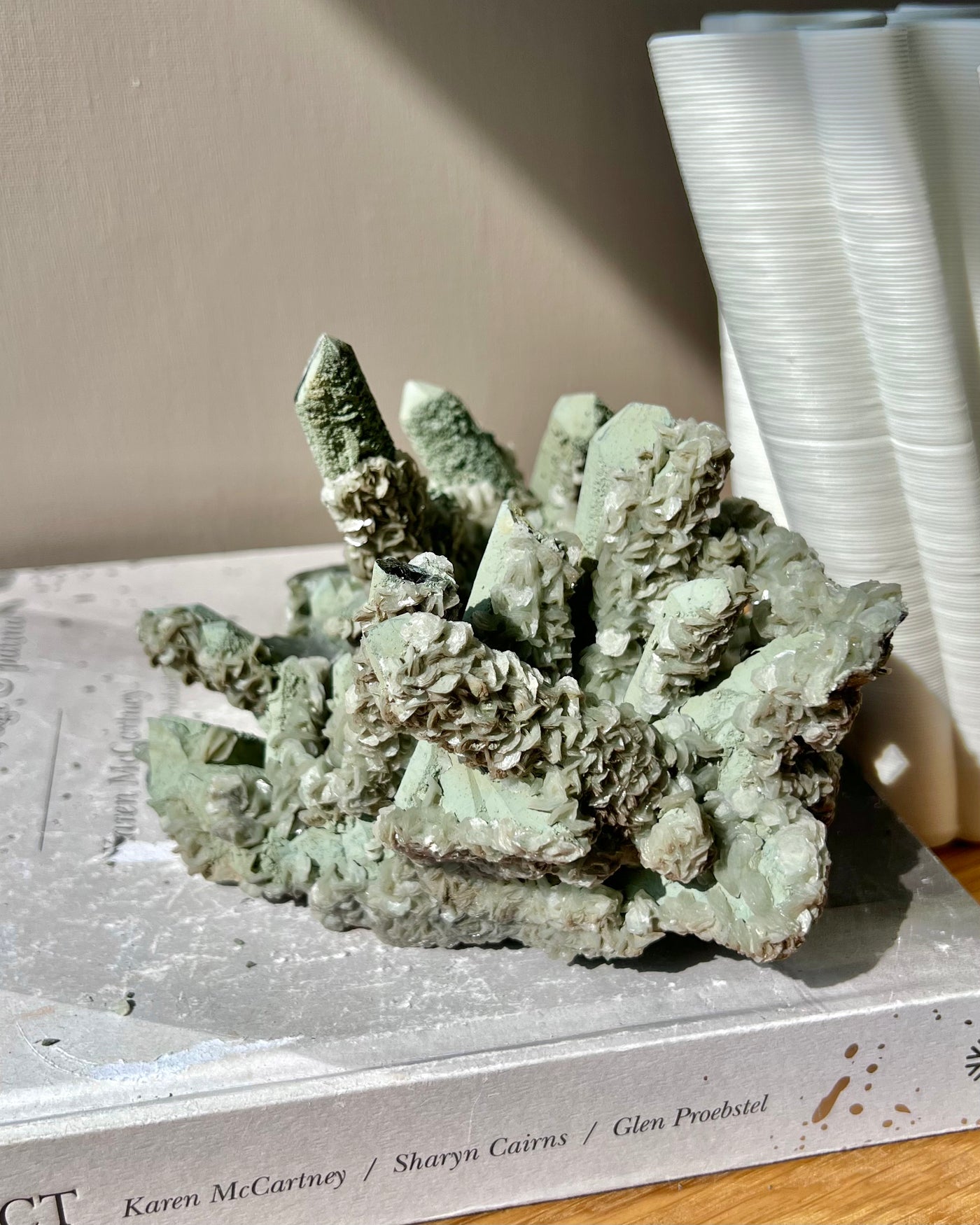 [Aphrodite] Green Coated Quartz Cluster w Calcite Flowers