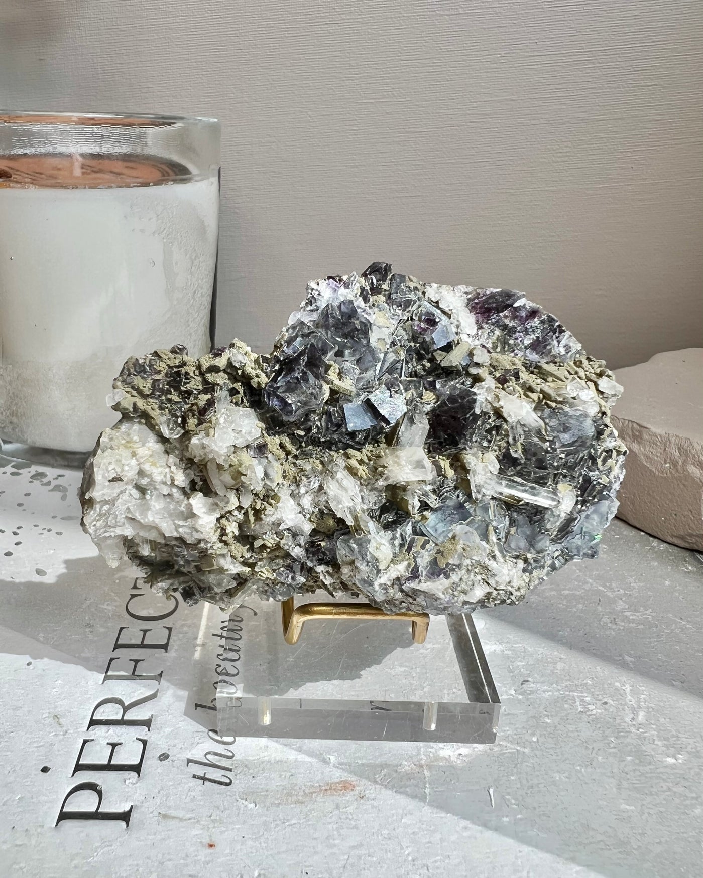 Purple Blue Fluorite with Epidote and Quartz