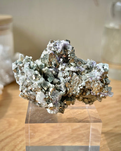 Green Quartz Purple Fluorite on Pyrite (Collector's Piece)