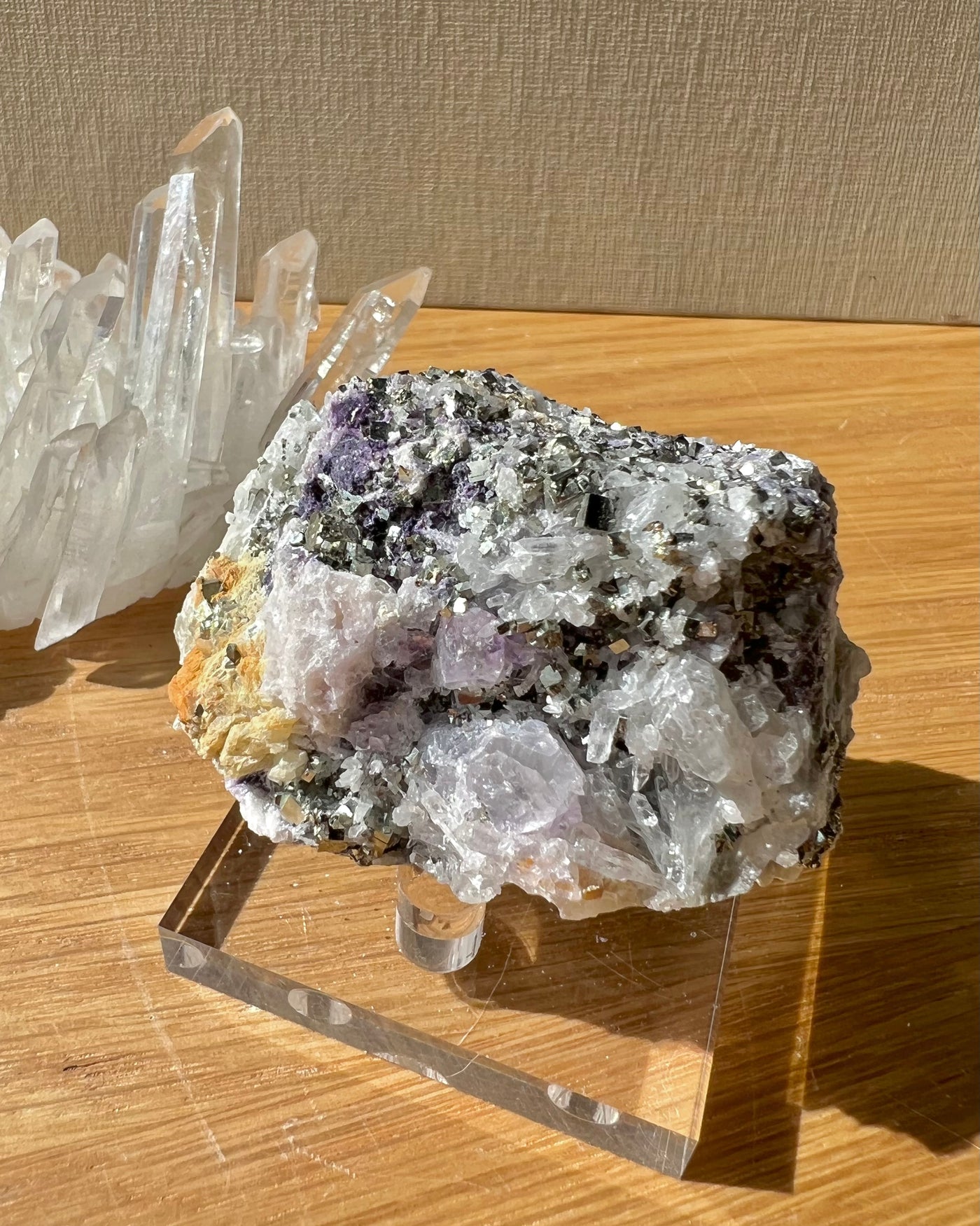 Purple Fluorite Pyrite with Quartz (B)