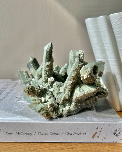 [Aphrodite] Green Coated Quartz Cluster w Calcite Flowers