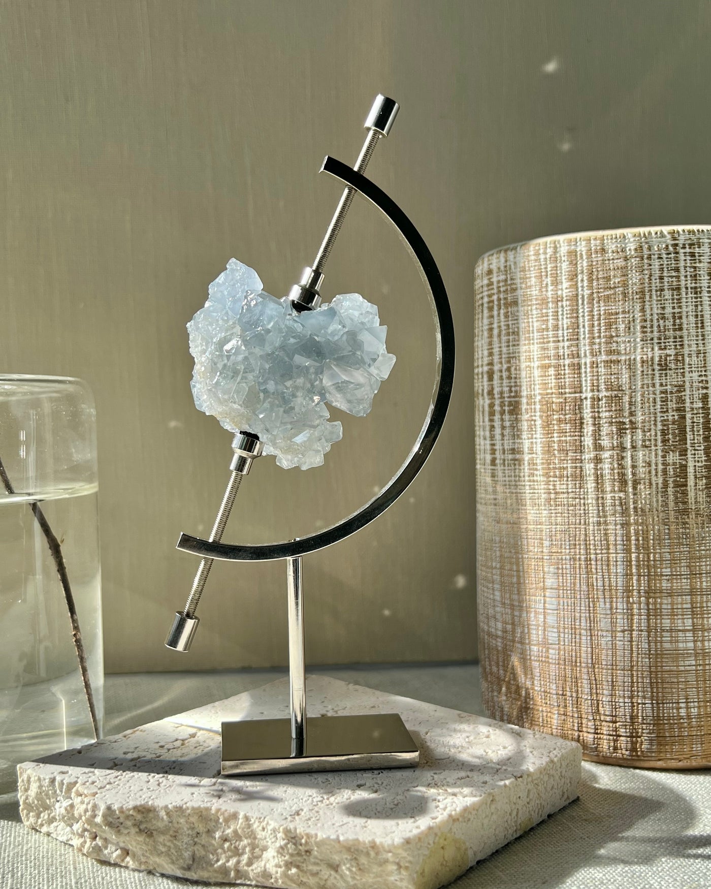 Celestite on Silver Arc Stand