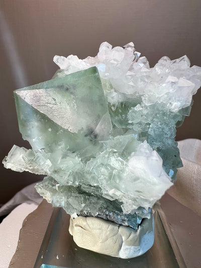 Green Fluorite w Clear Quartz (Zhejiang)