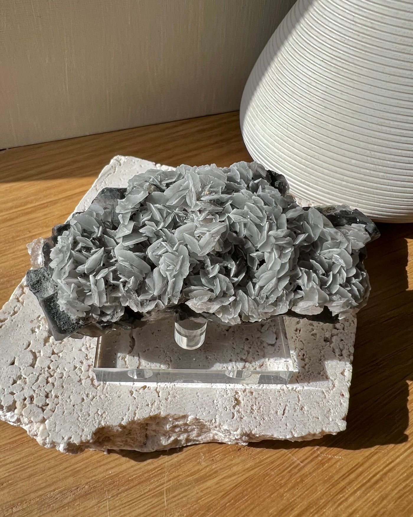 Olive Grey Fluorite with Calcite Flowers (C)