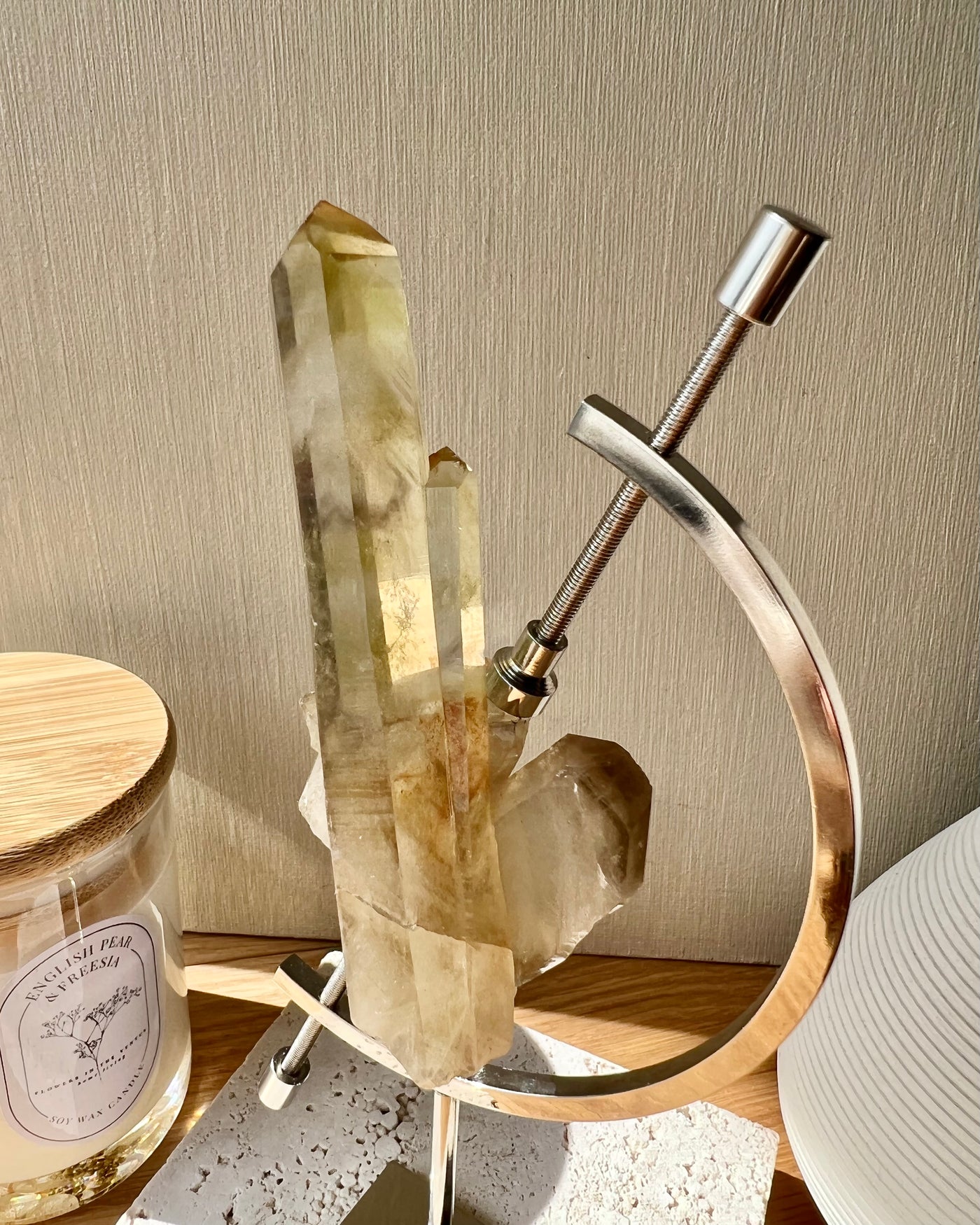 Natural Smoky Citrine on Silver Arc Stand
