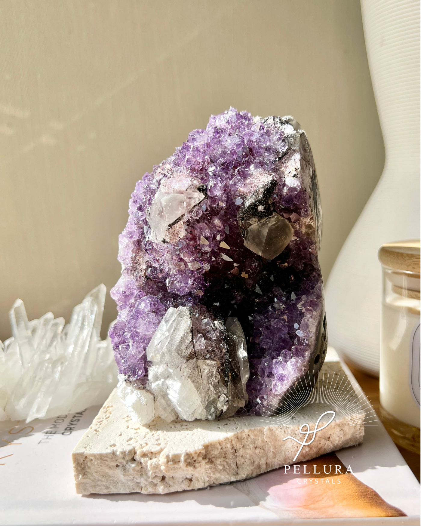 [Bianca] Black Tourmaline Amethyst Geode