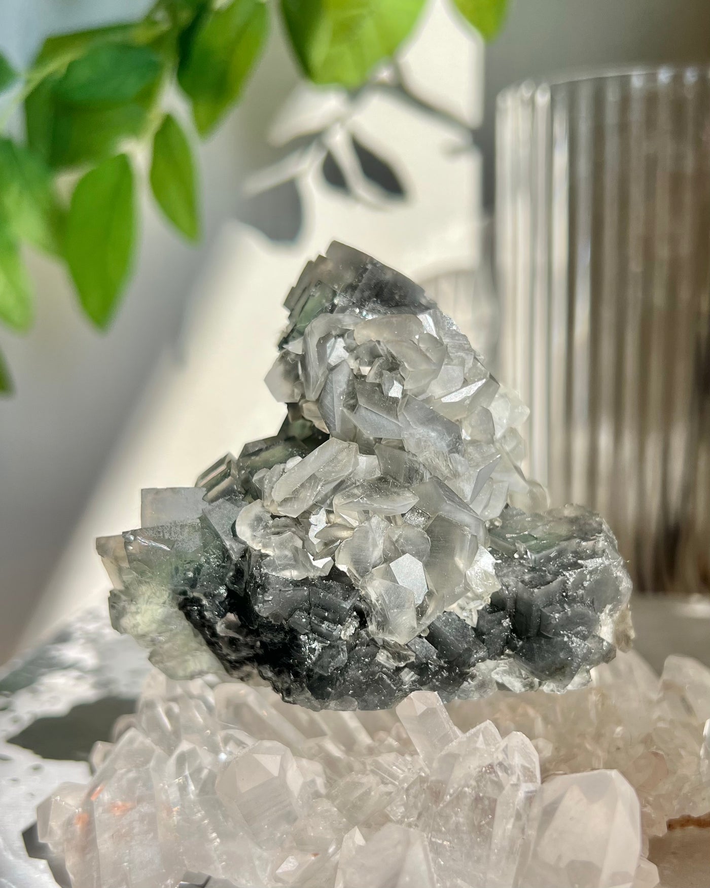 Green Fluorite with Calcite Flowers
