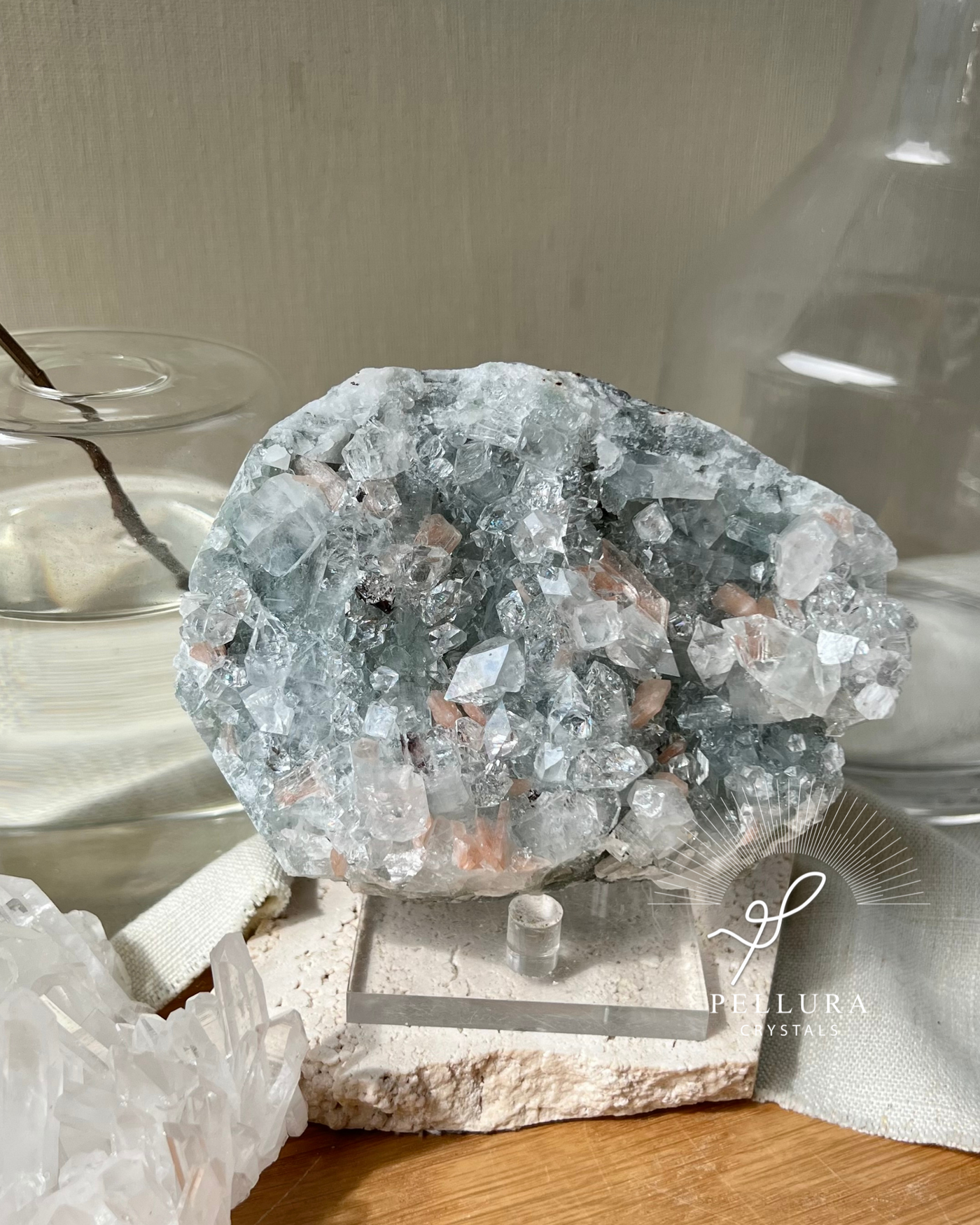 [Glacier Lake] Apophyllite Stilbite Blue Chalcedony